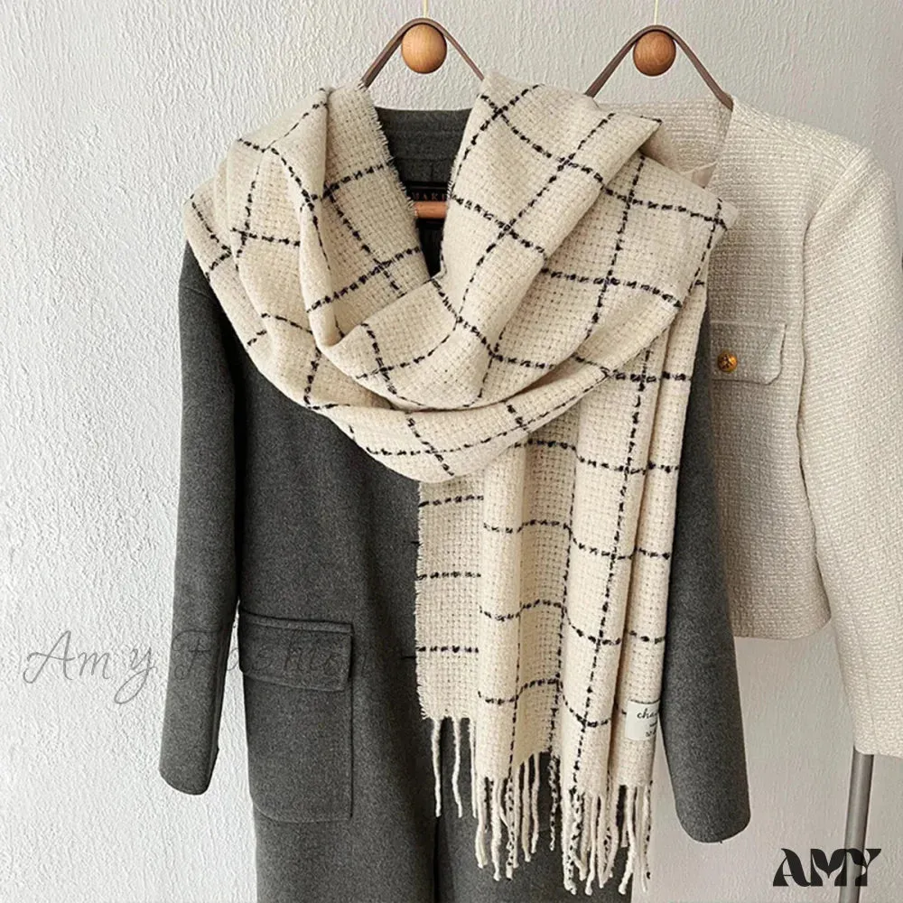 Luxury Plaid Cashmere Long Bandana Pashmina Scarf for Women