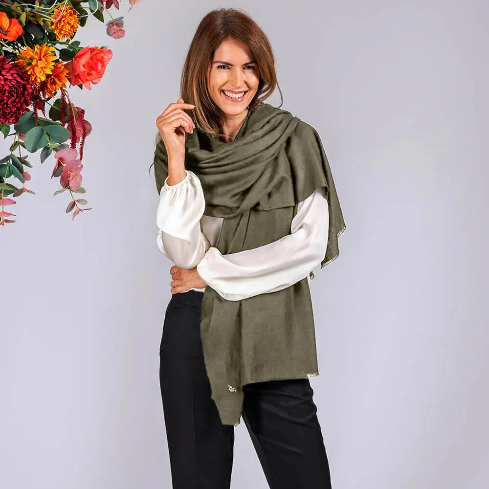 Olive Green Pashmina Cashmere Ring Shawl