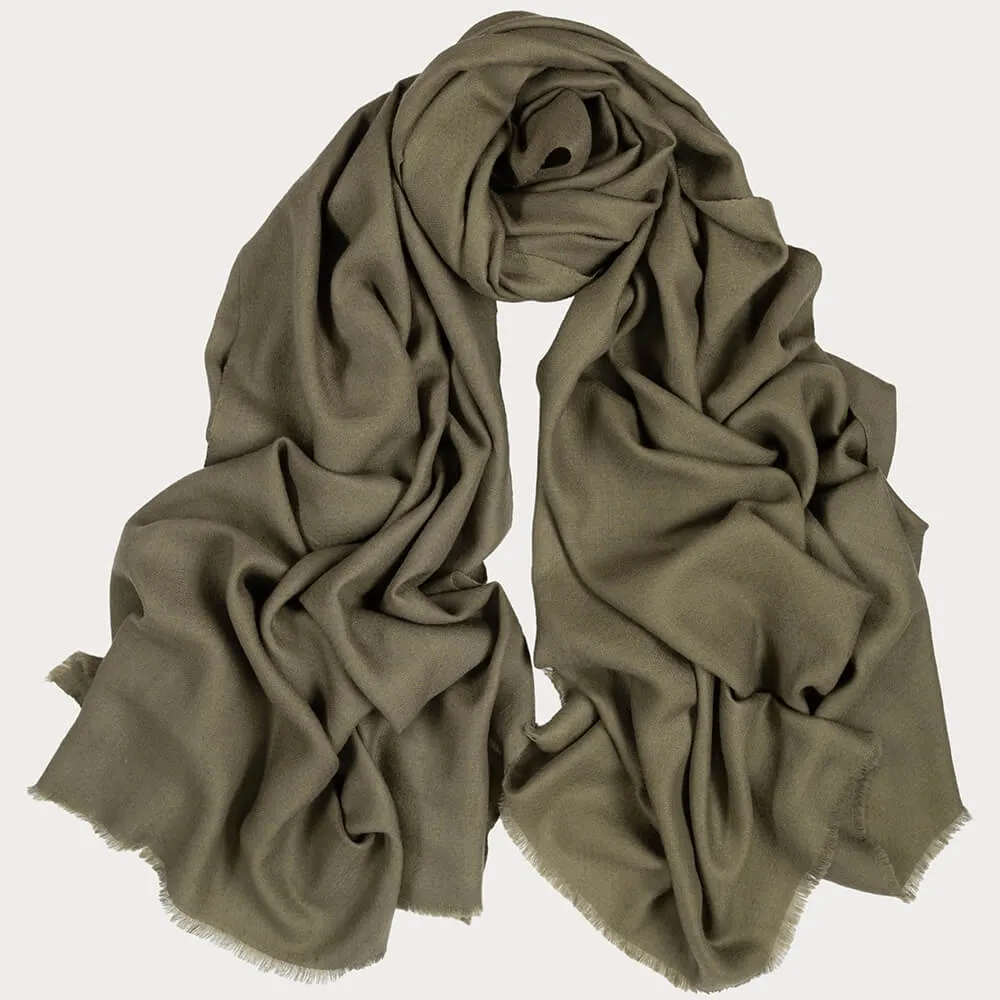 Olive Green Pashmina Cashmere Ring Shawl