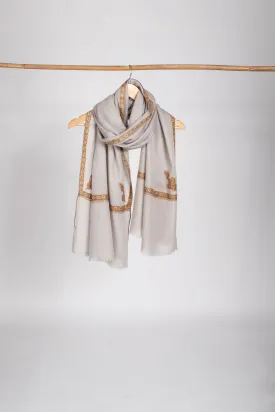 Pearl White Hashia Cashmere Embroidered Scarf - STAPLE