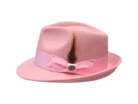 Pink Men's Wool Hats Hudson Collection Wool Felt Fedora Hat Semi-Crushable