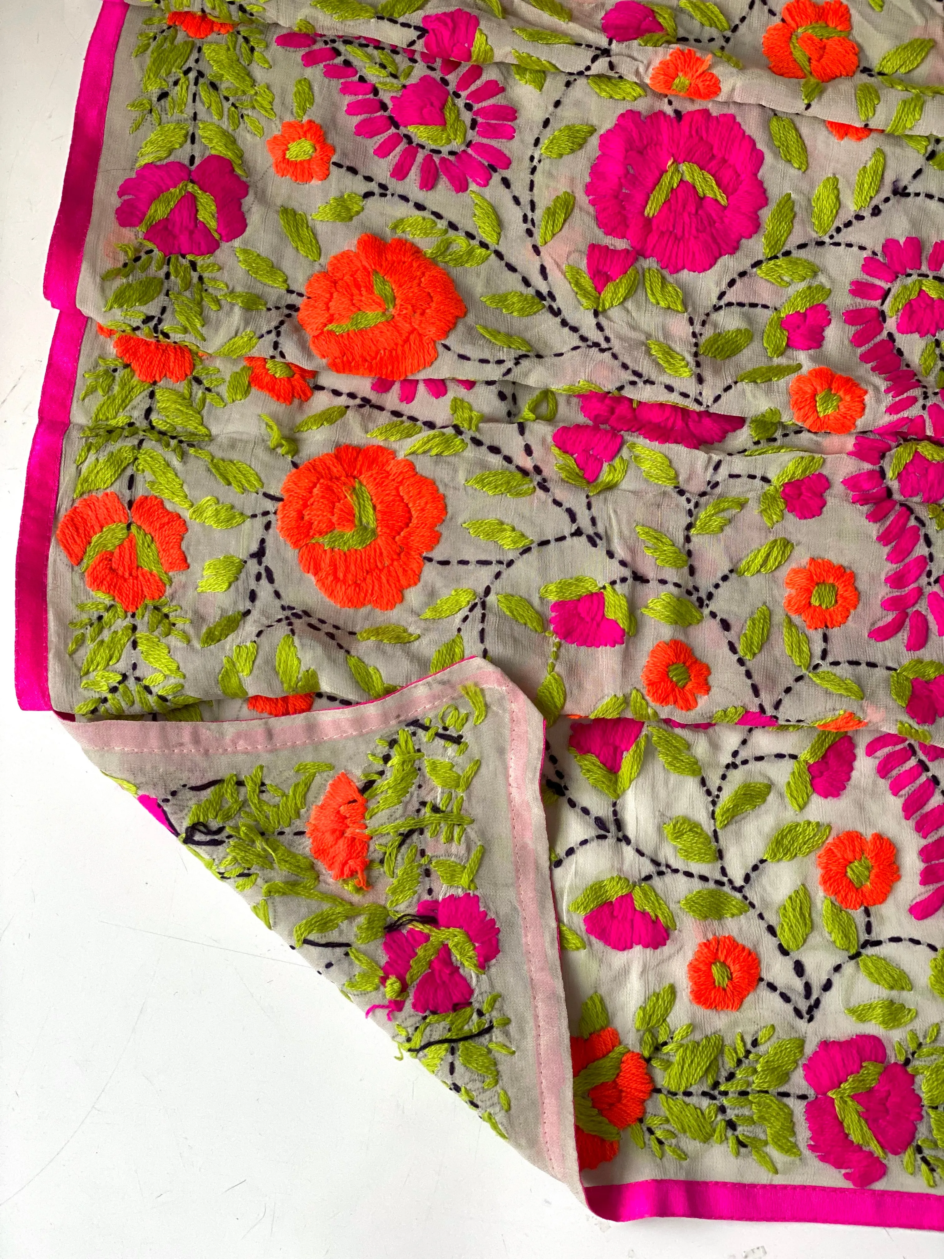 Pink x Green Mini Georgette Neck Scarf / Wrap