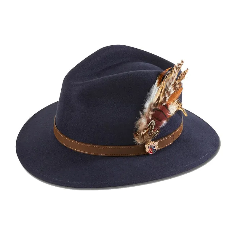 Richmond Ladies Felt Hat With Feather In Navy
