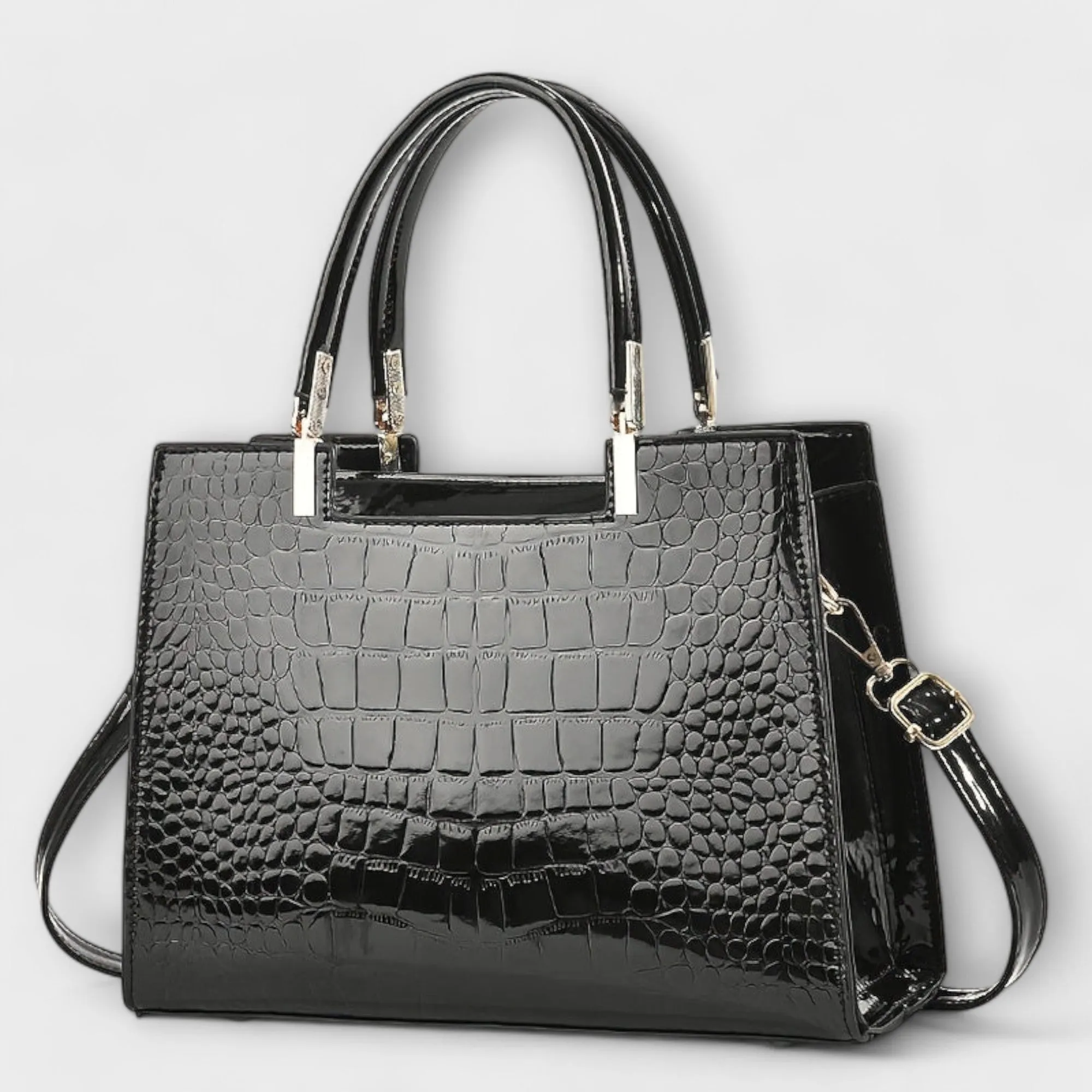 Shiny Crocodile-Embossed Handbag