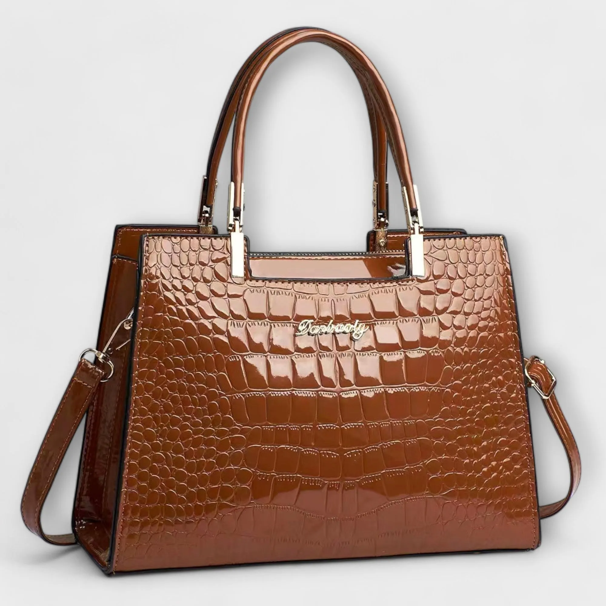 Shiny Crocodile-Embossed Handbag
