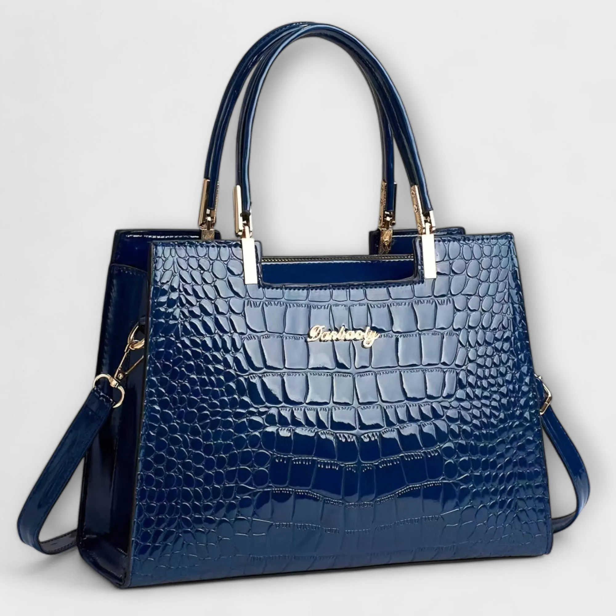 Shiny Crocodile-Embossed Handbag