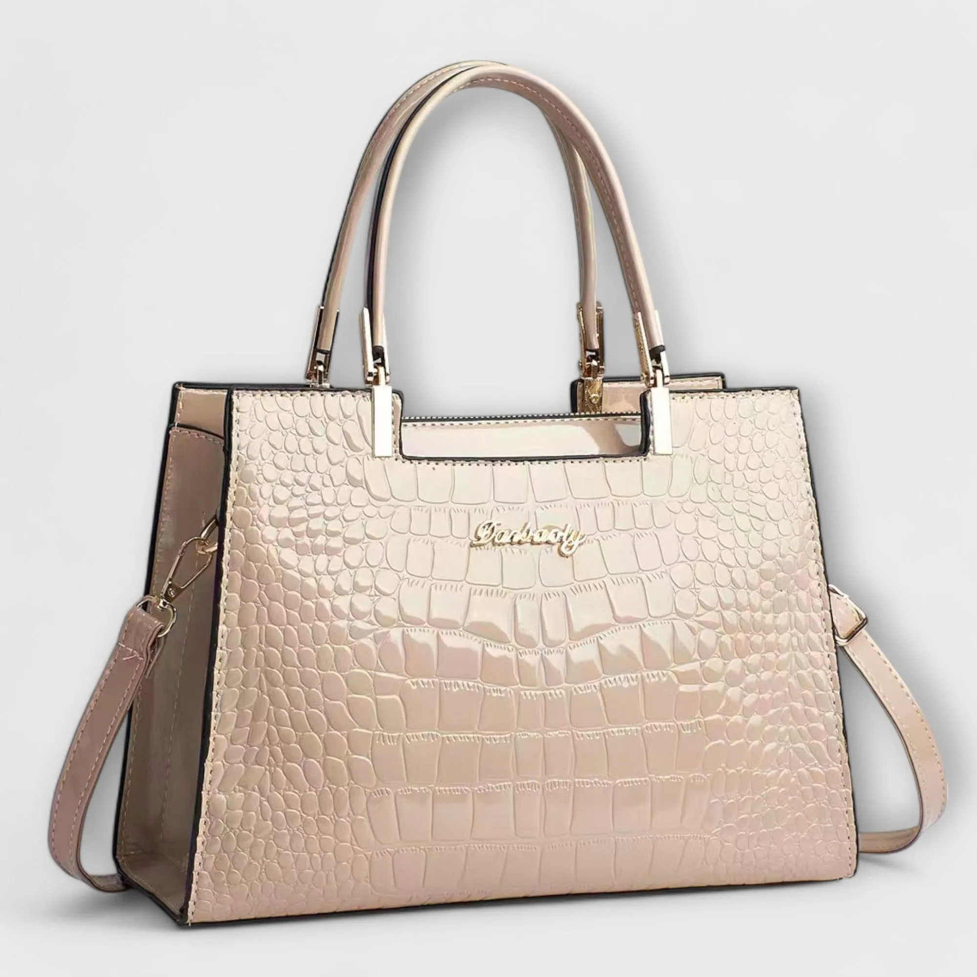 Shiny Crocodile-Embossed Handbag