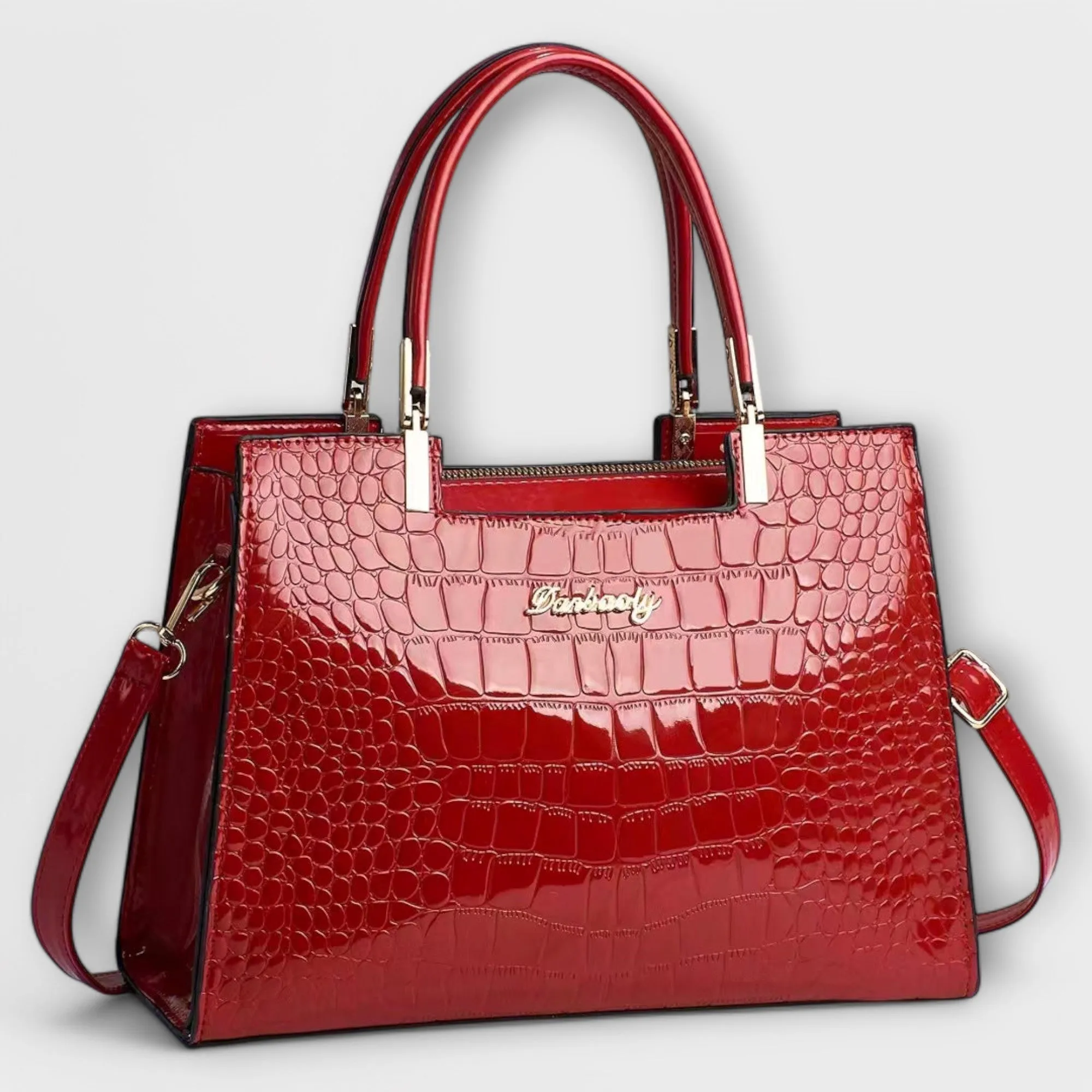 Shiny Crocodile-Embossed Handbag