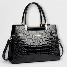 Shiny Crocodile-Embossed Handbag