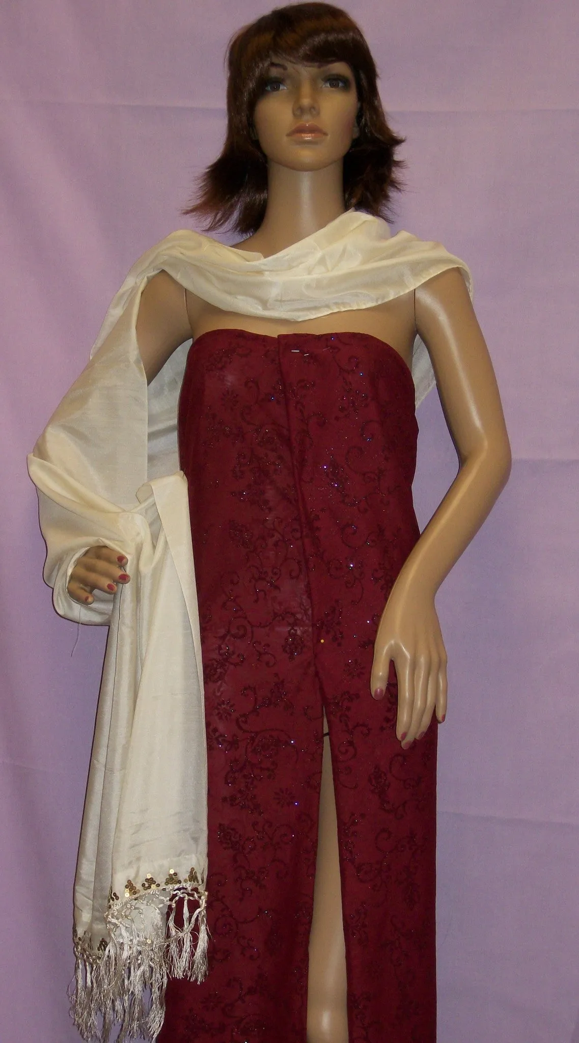 Silk Scarf 2948 Natural Ivory Pure Silk Dupatta Chunni Shawl Wrap Shieno
