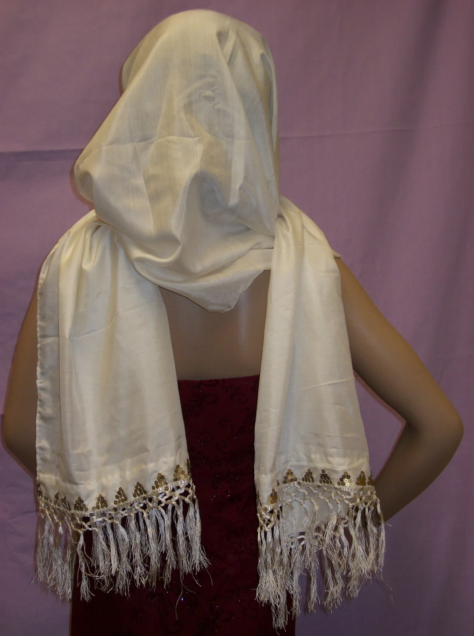 Silk Scarf 2948 Natural Ivory Pure Silk Dupatta Chunni Shawl Wrap Shieno