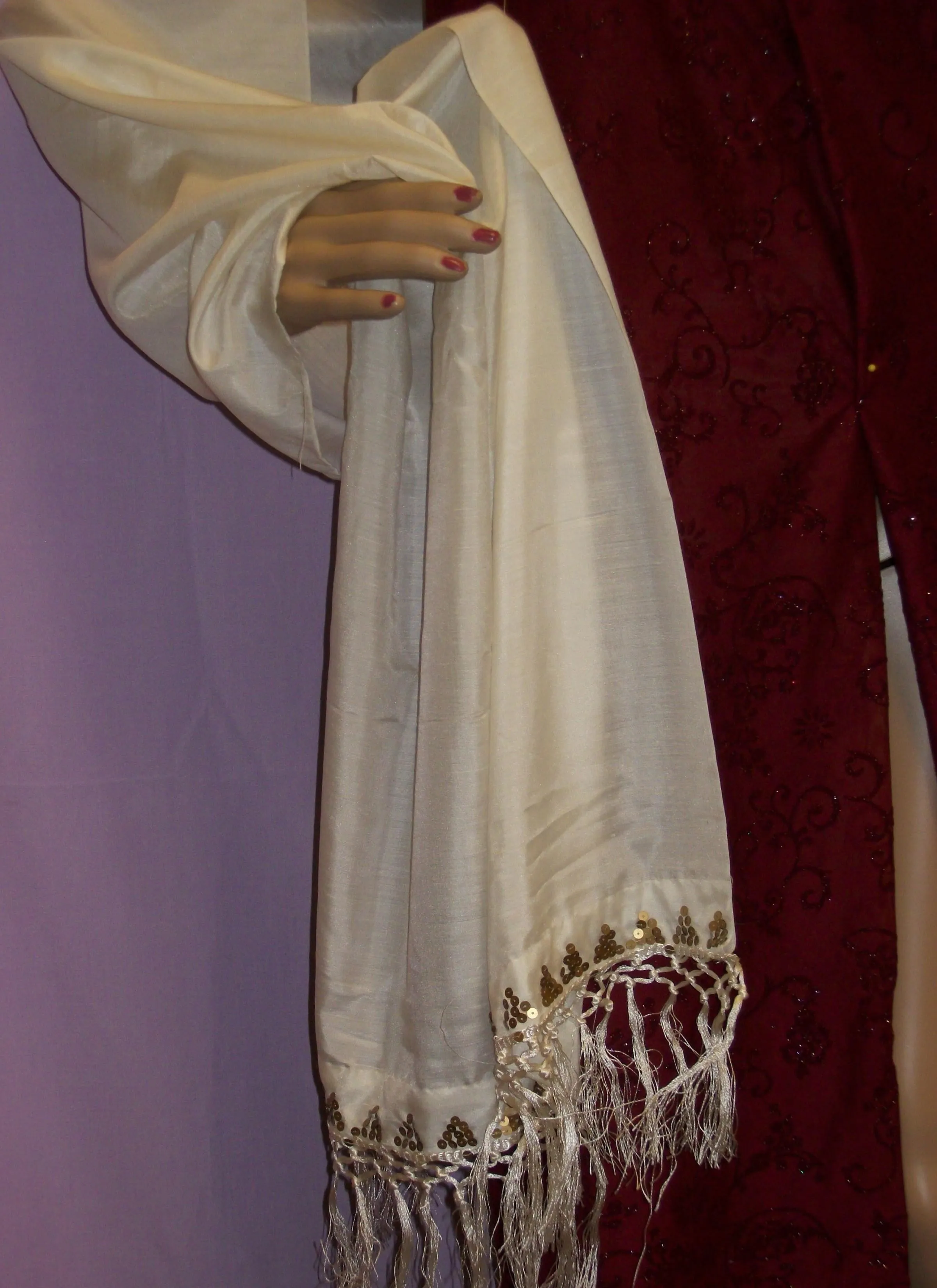 Silk Scarf 2948 Natural Ivory Pure Silk Dupatta Chunni Shawl Wrap Shieno