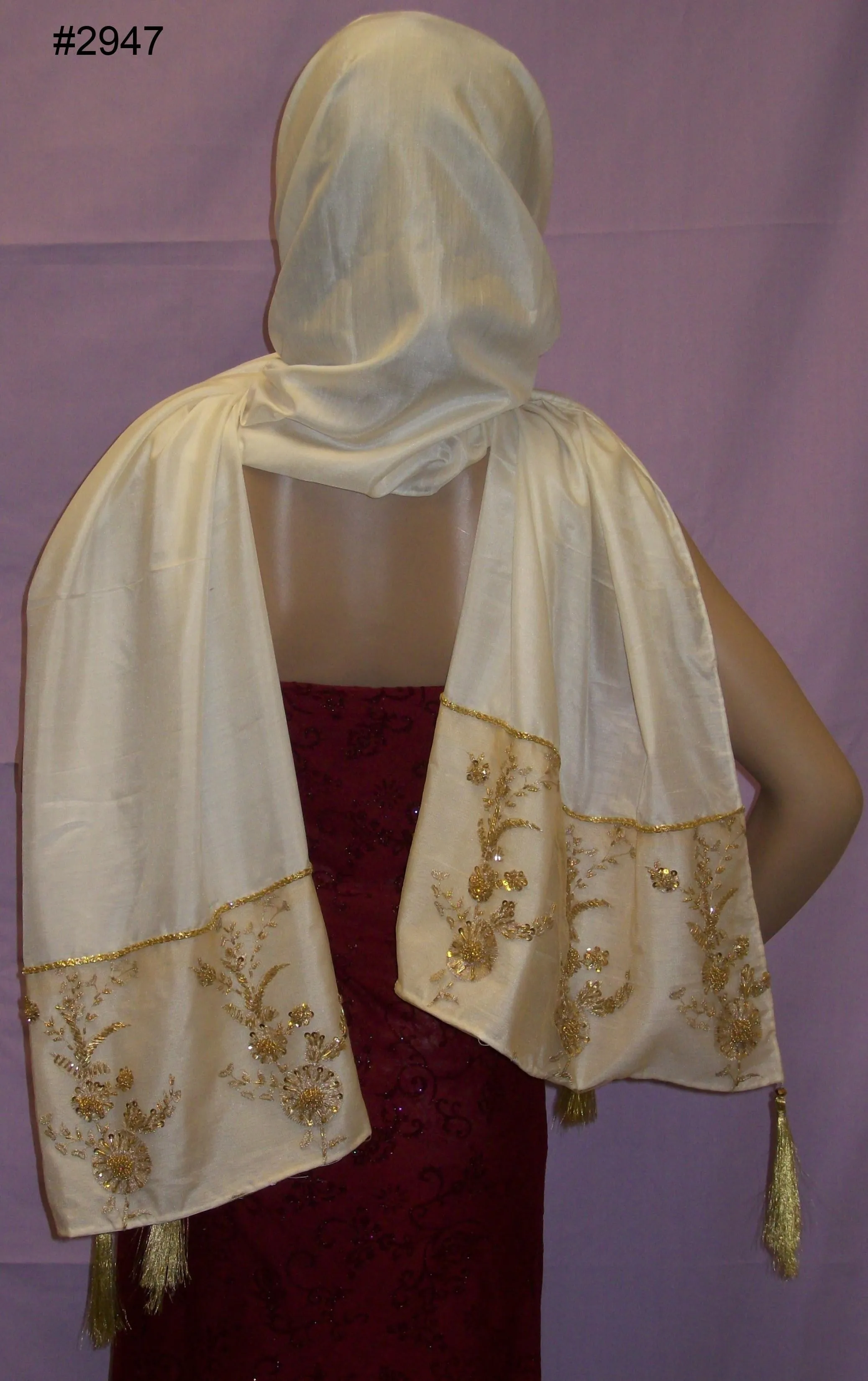 Silk Scarf 2948 Natural Ivory Pure Silk Dupatta Chunni Shawl Wrap Shieno