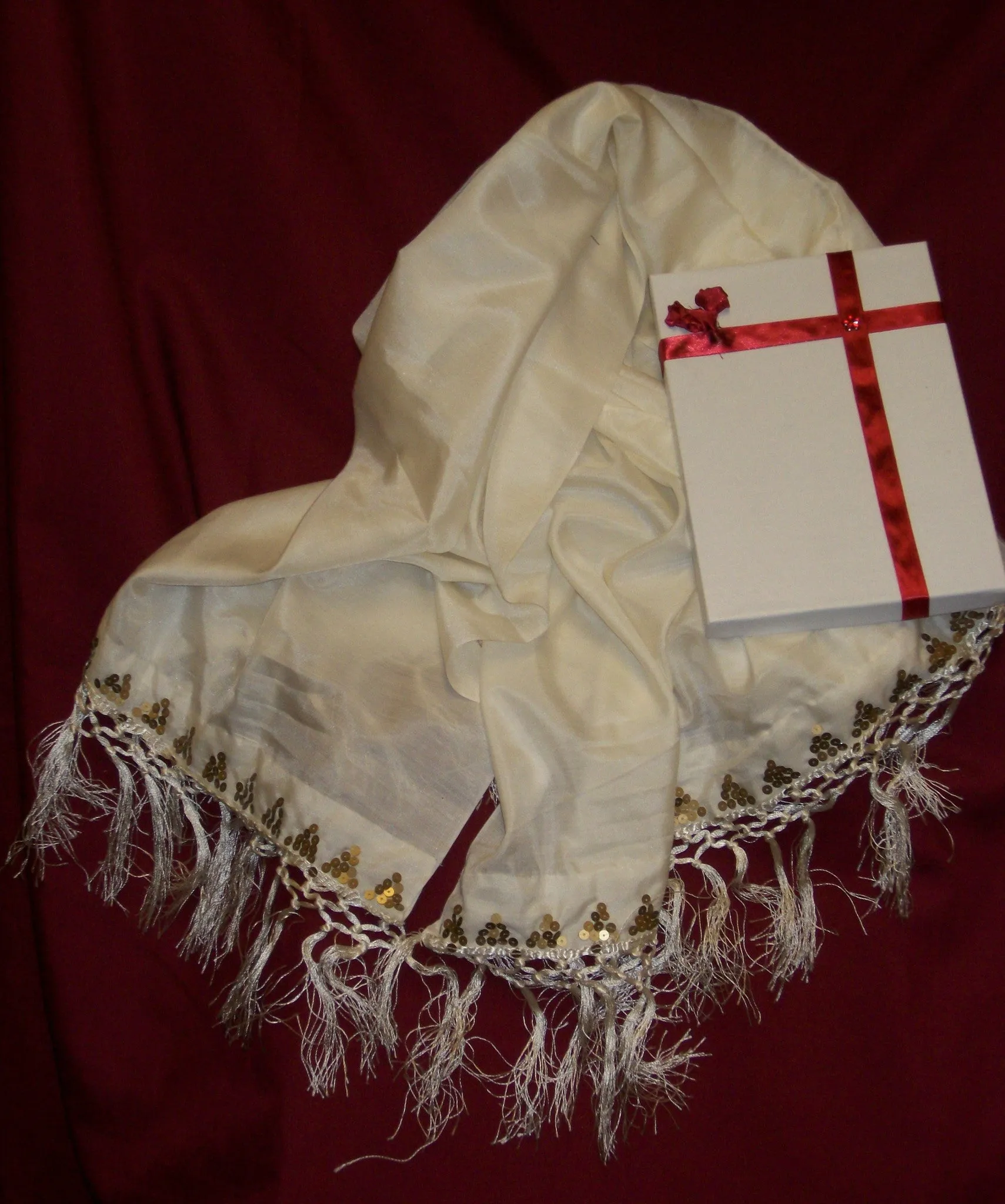Silk Scarf 2948 Natural Ivory Pure Silk Dupatta Chunni Shawl Wrap Shieno