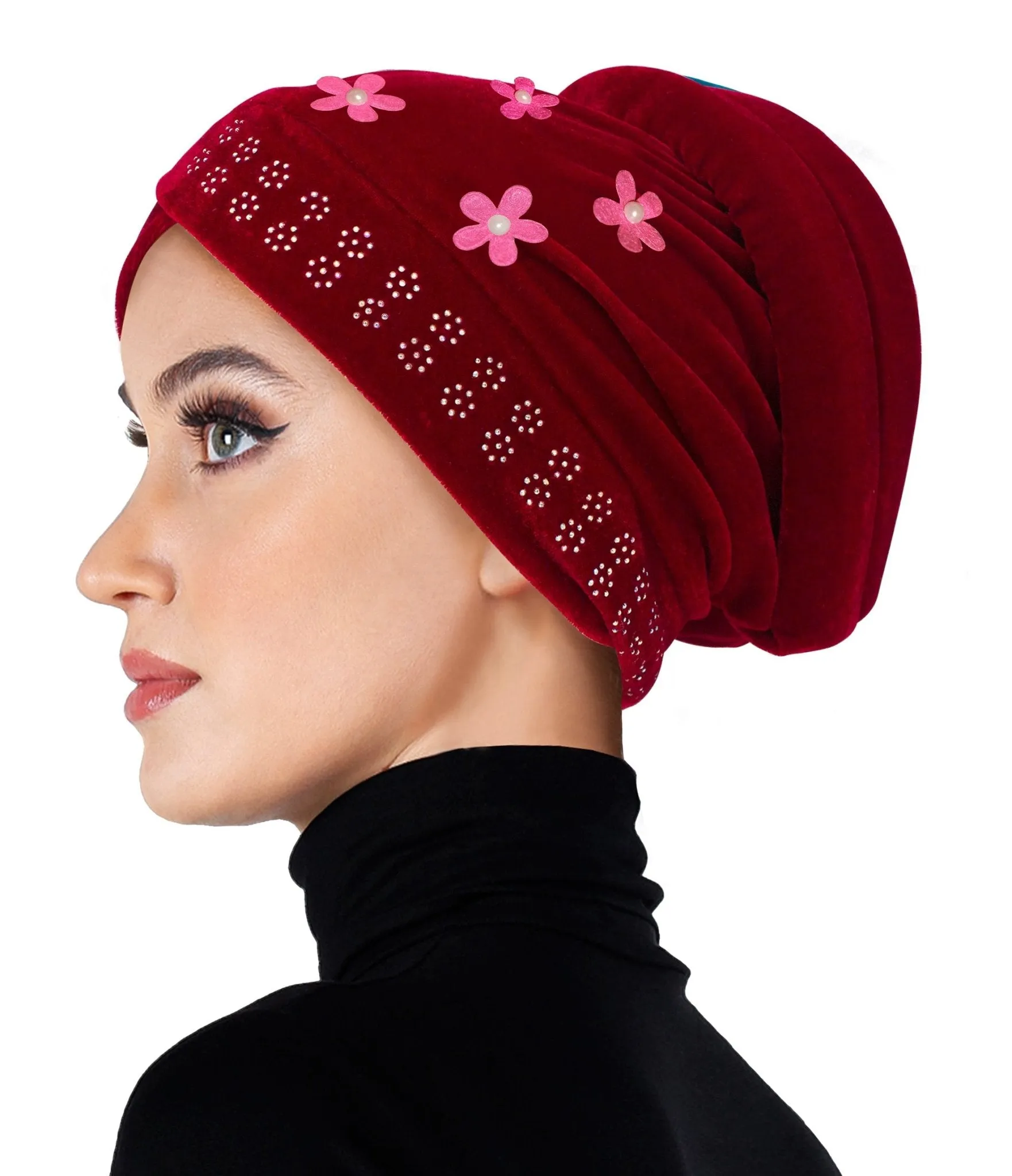 SMALL SIZE Wholesale Set of 6  Velvet Venetian Turban Hijab Caps one of each color