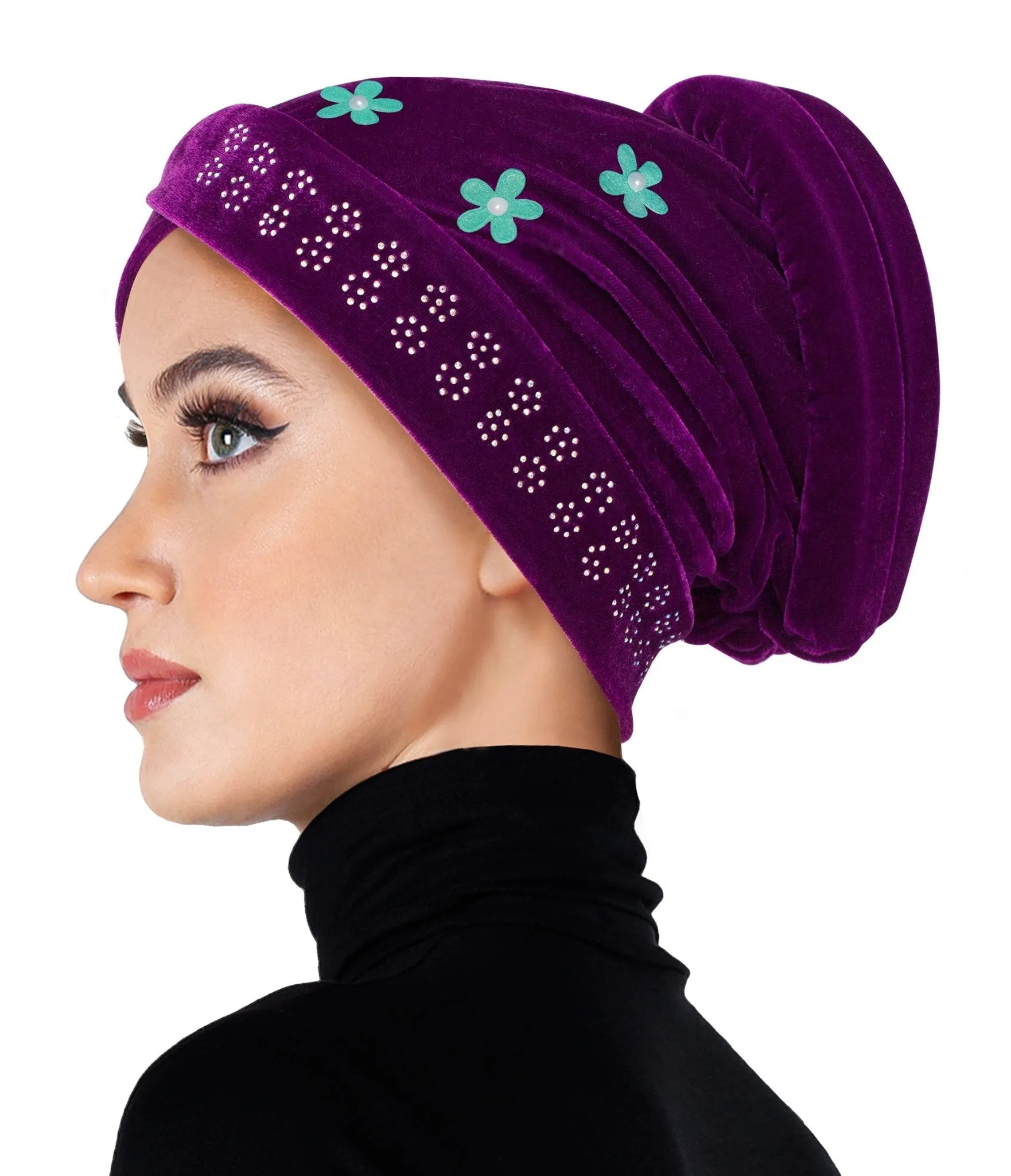 SMALL SIZE Wholesale Set of 6  Velvet Venetian Turban Hijab Caps one of each color