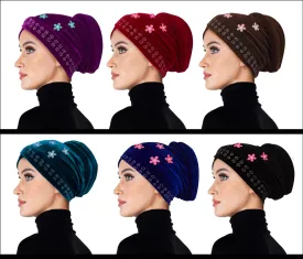 SMALL SIZE Wholesale Set of 6  Velvet Venetian Turban Hijab Caps one of each color
