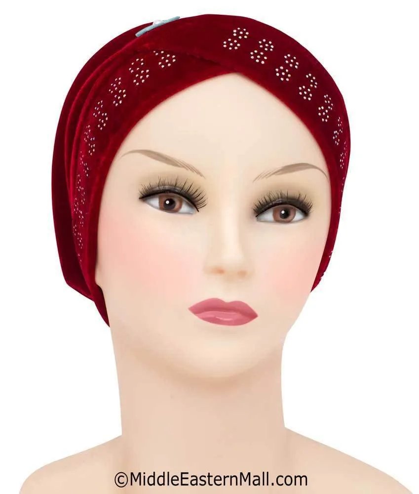 SMALL SIZE Wholesale Set of 6  Velvet Venetian Turban Hijab Caps one of each color