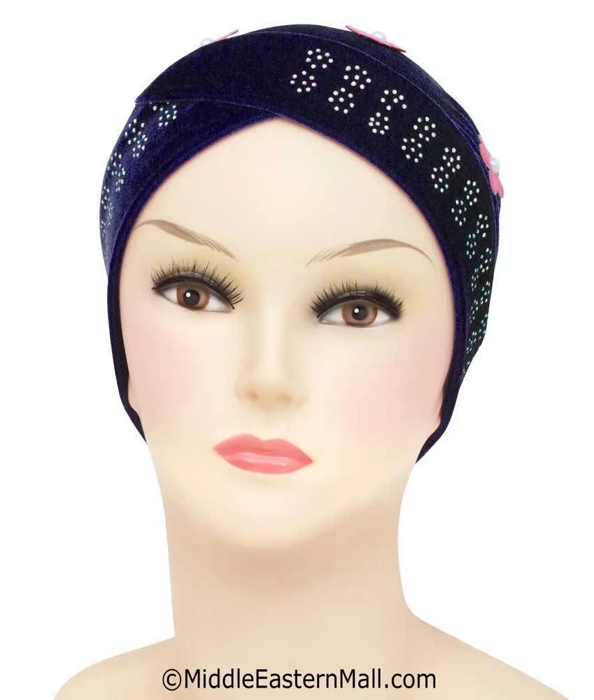 SMALL SIZE Wholesale Set of 6  Velvet Venetian Turban Hijab Caps one of each color