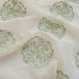 Tang Style Lily Floral Embroidered Chiffon Fabric in Soft Cream