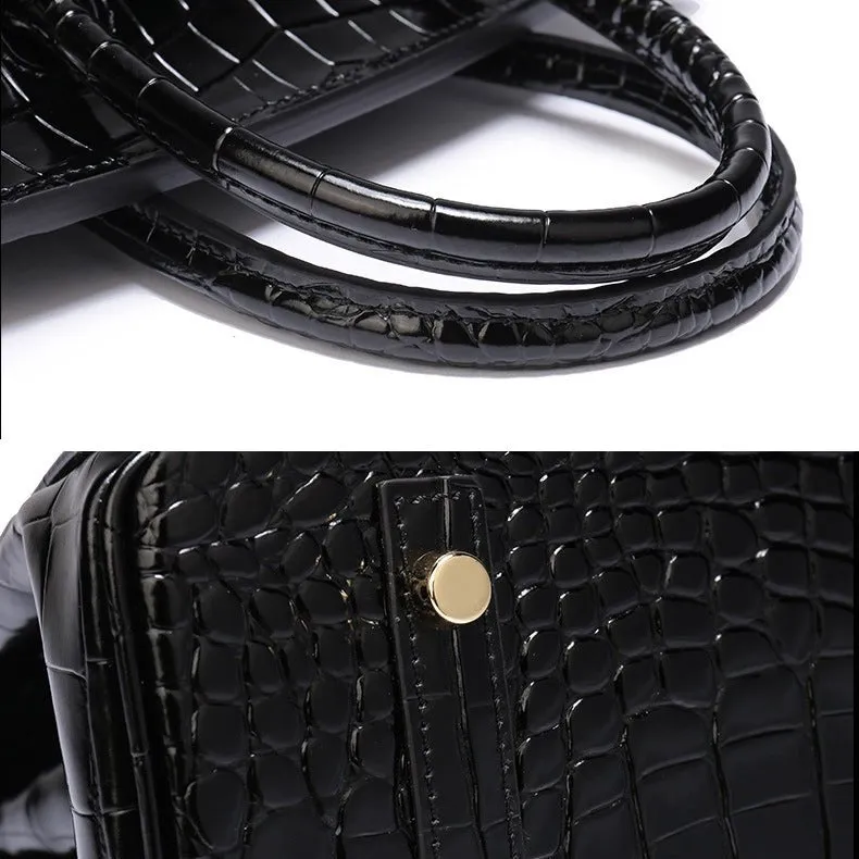 The Tabby | Luxury Crocodile-Embossed Handbag – Elegant Black