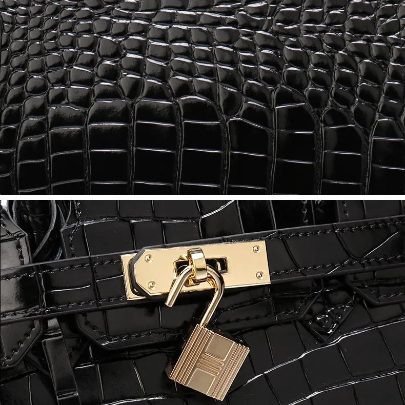 The Tabby | Luxury Crocodile-Embossed Handbag – Elegant Black