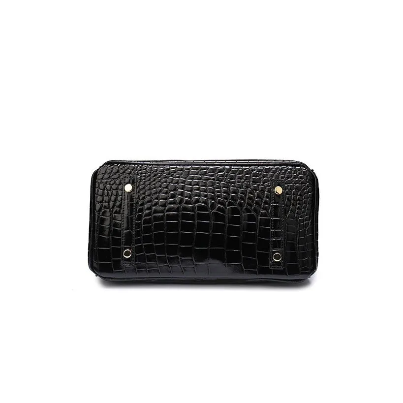The Tabby | Luxury Crocodile-Embossed Handbag – Elegant Black