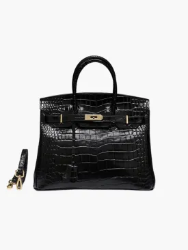 The Tabby | Luxury Crocodile-Embossed Handbag – Elegant Black