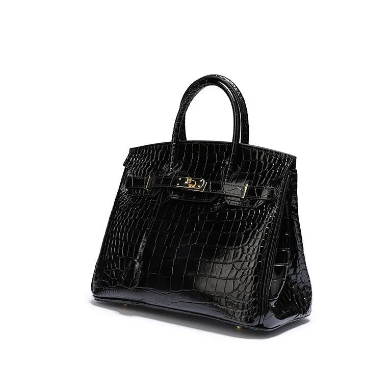 The Tabby | Luxury Crocodile-Embossed Handbag – Elegant Black
