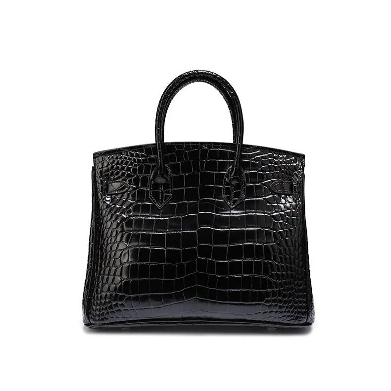 The Tabby | Luxury Crocodile-Embossed Handbag – Elegant Black