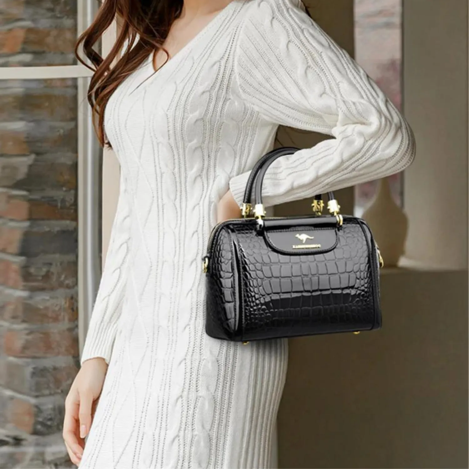 Vintage Luxe Croc-Embossed Handbag
