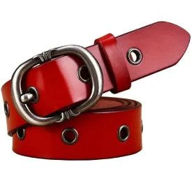 Vintage real leather belts with hollowed out buckle for women