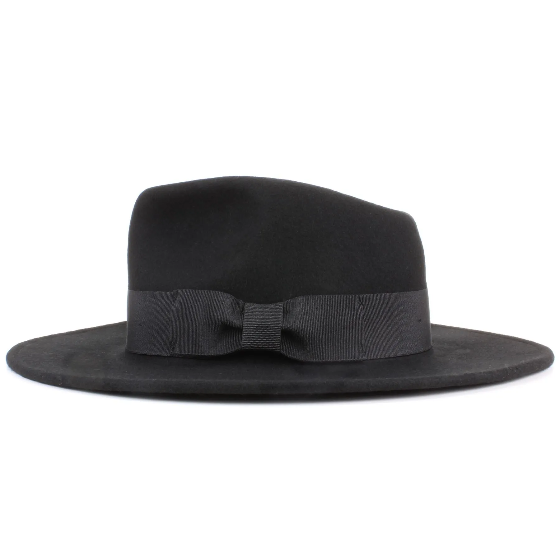 Wool felt Fedora hat with wide grosgrain band - Black