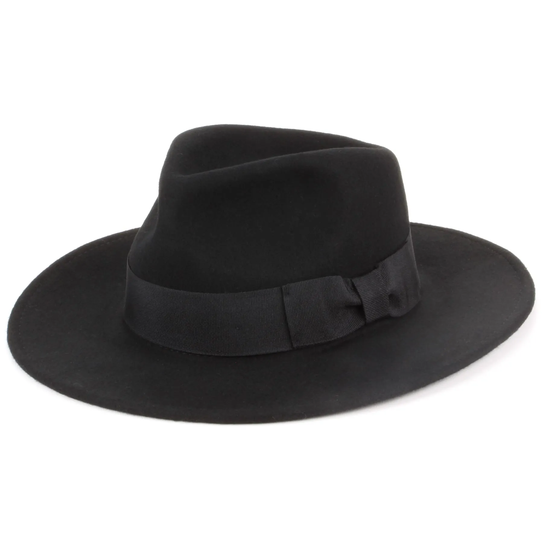 Wool felt Fedora hat with wide grosgrain band - Black