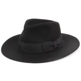 Wool felt Fedora hat with wide grosgrain band - Black